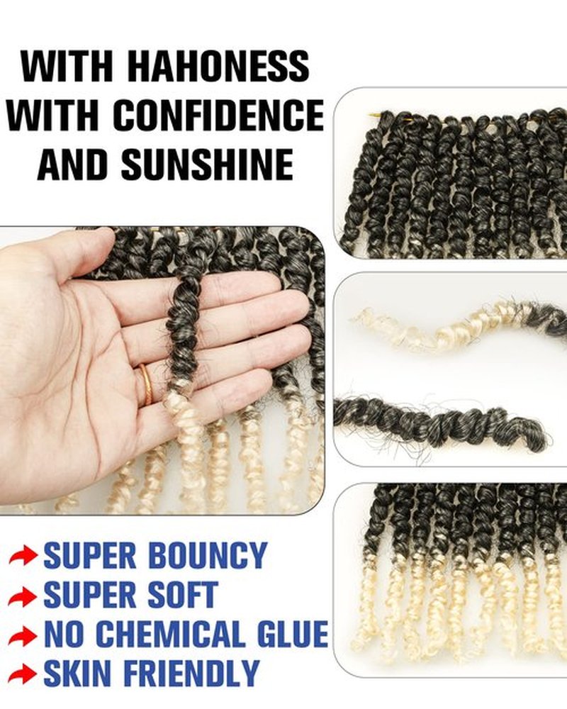 6 Inches 8 Packs Super Short Passion Twist Crochet Hair for Black Women and Kids-Ombre Gray to Off-white Pretwisted Hair Extension Braided by Spring Kinky Bohemian Curls(6"-8 Packs,TGray/613)