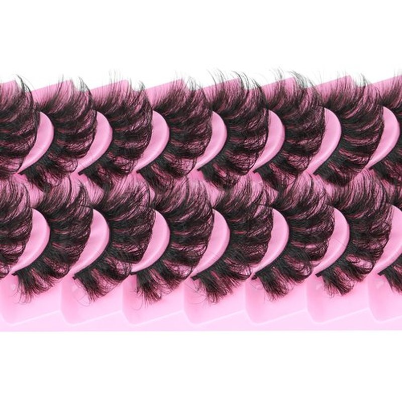 Fluffy Mink Lashes Pack False Eyelashes 6D Volume Wispy Fake Lashes Strip Curly Mink Eyelashes by TNFVLONEINS-10 Pairs