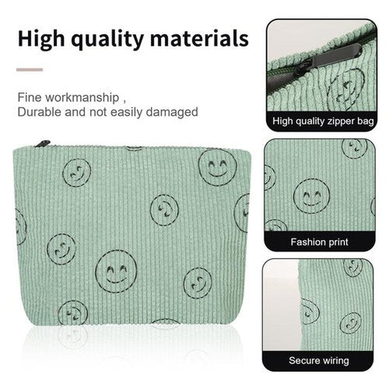 Wudimeitt Cosmetic bag Makeup bag Preppy Cute Corduroy Toiletry bag for women travel essentials (greengreen)