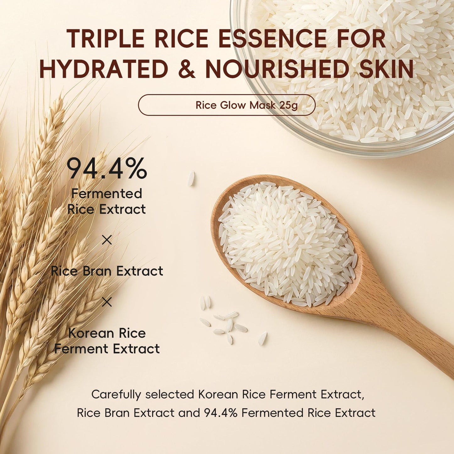 BEUKING Rice Glow Mask with 94.4% Fermented Rice Extract – Skincare Face Mask for Moisturizing Skin, Deeply Hydrating Overnight Facial Mask with Hyaluronic Acid for Women