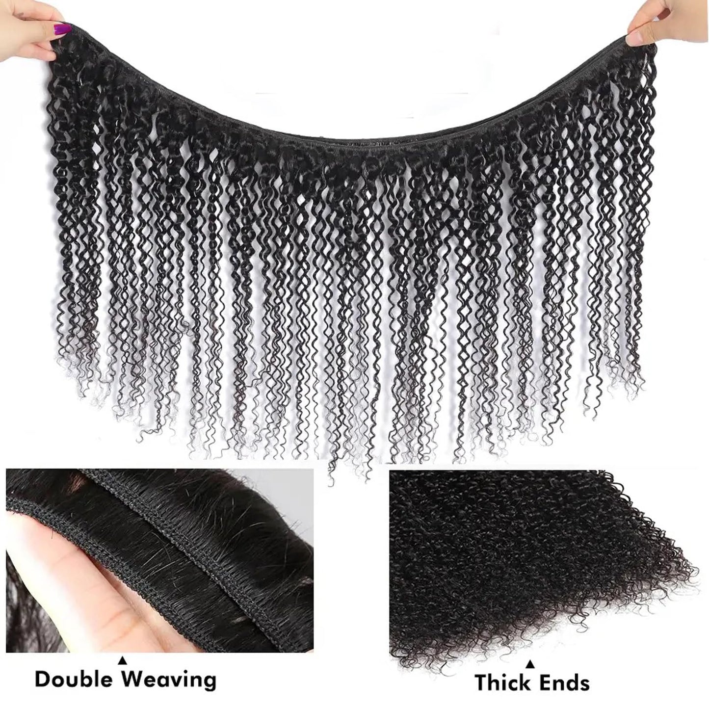 Viyaviya Kinky Curly Human Hair Bundles Thick Weave Virgin Full Head Natural Black Color Can Be Dyed 1 Bundle 100g 28 Inch One Bundles 100% Unprocessed Extensions