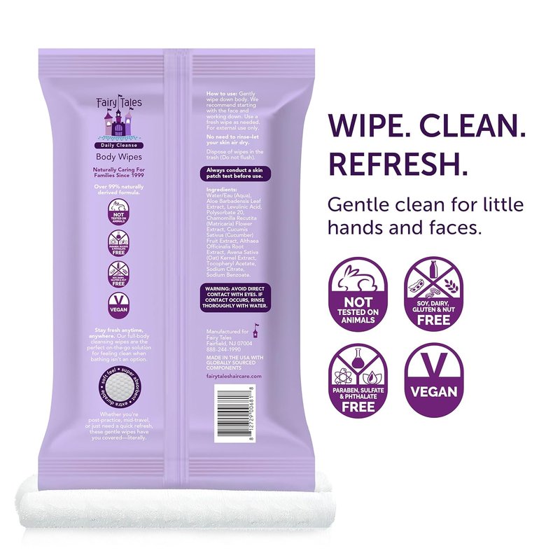 Daily Cleanse XL Wipes for Kids - Gentle, Unscented Disposable Washcloths | 3 Pack (60 Total)