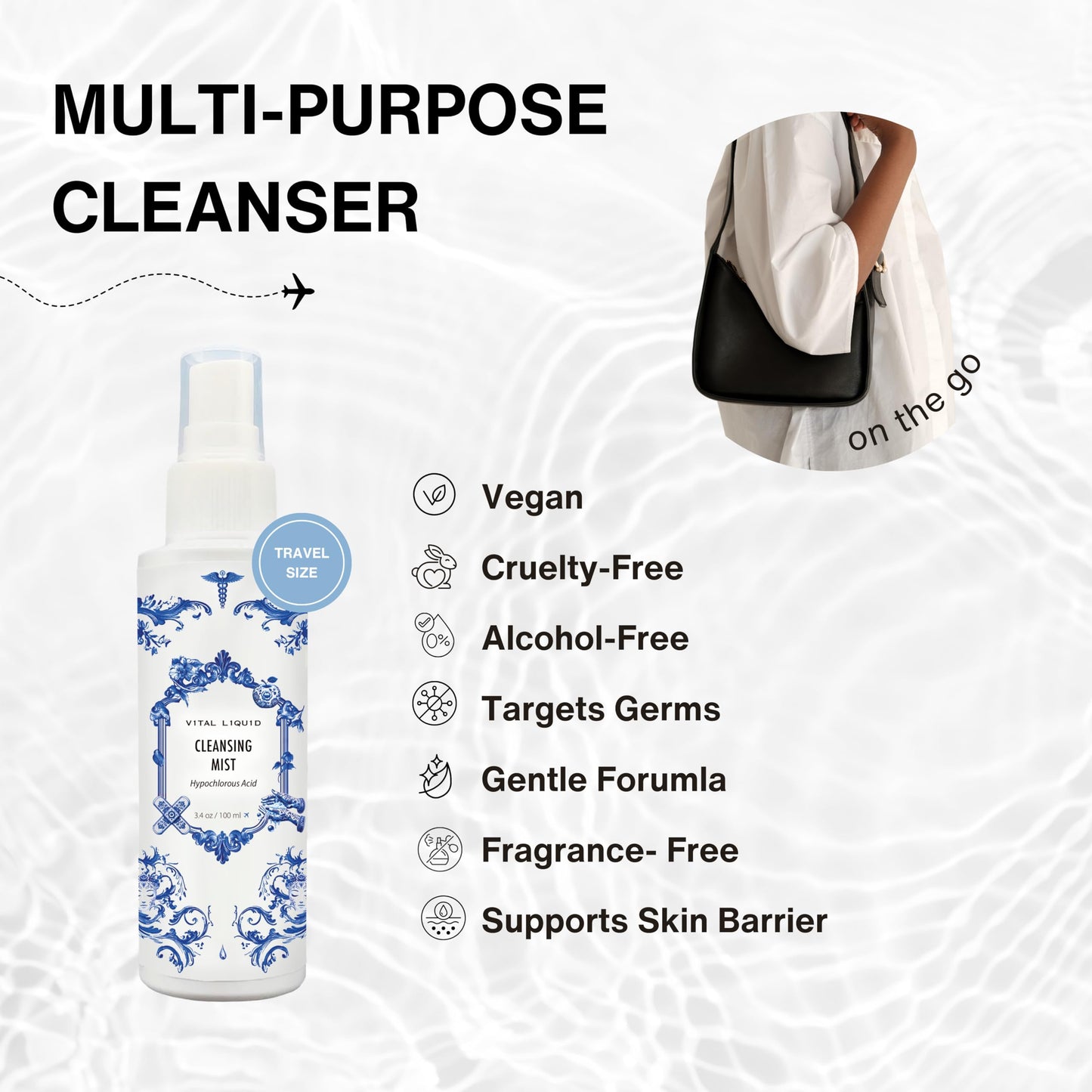 Vital Liquid Hypochlorous Acid Spray – 3.4oz Travel Size HOCl Facial Mist & Daily Cleanser for Sensitive Skin | Clarifying & Calming Toner for Redness, Irritation & Breakout-Prone Skin