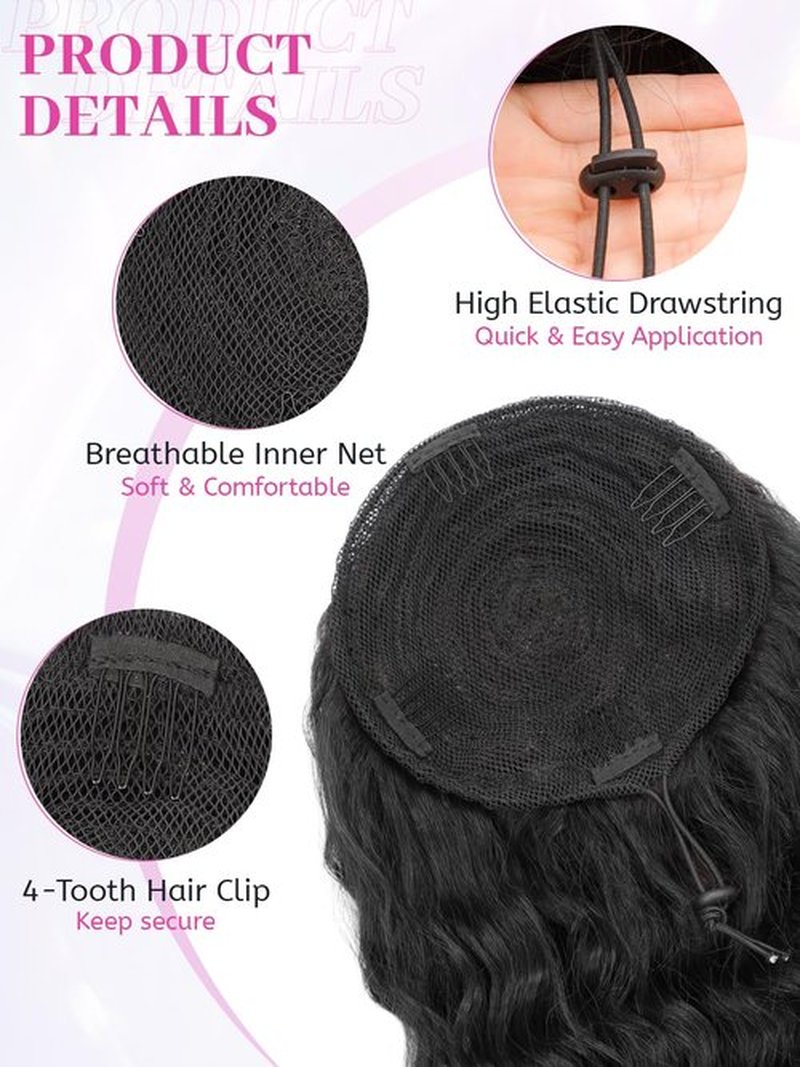Isaic Ponytail Extension 12 Inch Long Wavy Curly Ponytails Drawstring Ponytail for Black Women Natural Black Pony Tails Hair Extensions Synthetic Hairpiece for Daily Use