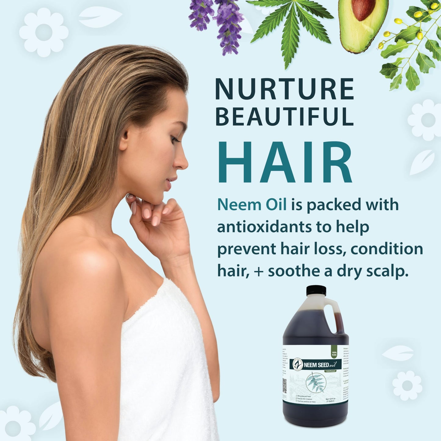 Zatural 100% Pure Neem Seed Oil | Cold Pressed, Undiluted Natural Oil for Skin Conditioning, Hair Moisture & Botanical Blending (128 Fl Oz)