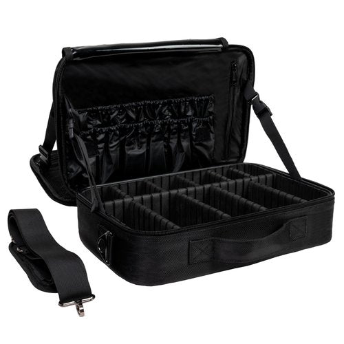 (Not Made In China) Travel Makeup Train Case, Make Up Box, Cosmetic Storage Organizer For Professional Beauty Artist W/Adjustable Dividers For Jewelry, Nail Polish and Brushes (1, Black, Large)