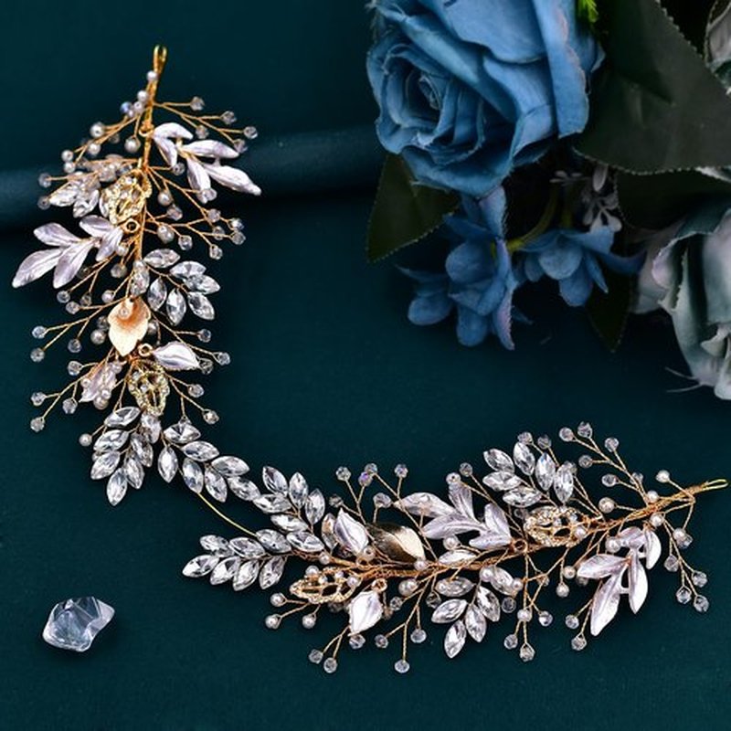 LOVFOIVER Rhinestone Wedding Headband Handmade Leaf Crystal Bridal Headpieces for Wedding Hair Accessories for Brides and Bridesmaid (Gold)…