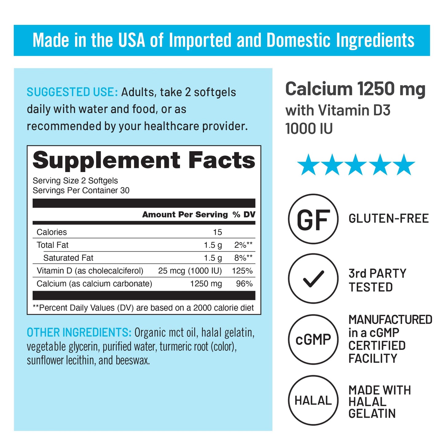 NatureWise High-Purity, All-Natural Calcium 1250mg + Vitamin D3 1000IU + Organic MCT Coconut Oil - Pregnancy Safe + Non-GMO - Absorption Friendly, Gluten Free - 60 Softgels[30-Day Supply]