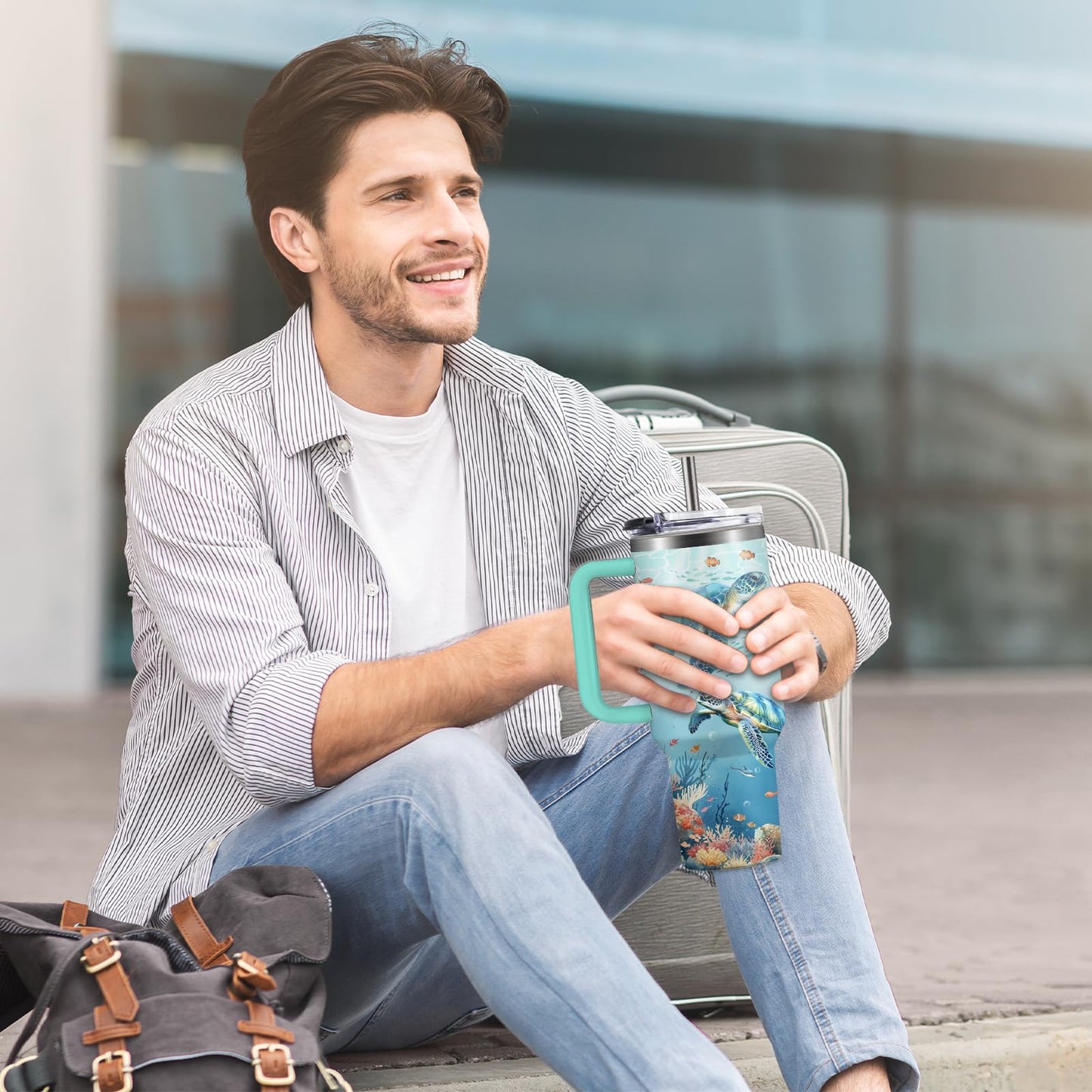 HYMONA Sea Turtle Tumbler Gift for Women - 40oz Ocean Themed Stainless Steel Water Bottle with Turtle & Marine Life Designs, Insulated Travel Cup for Beach Lovers & Marine Conservation Supporters