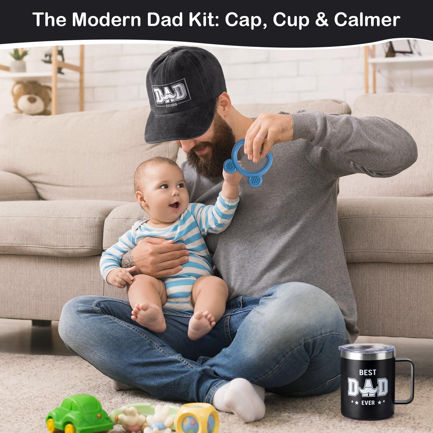 2026 New Dad Gifts Box, 9 Pcs First Time Dad Gifts, Dad to Be Gifts for 1st Time with Tumbler Hat Onesie Socks Keychain for Baby Shower，Unique Kit for Soon to Be or Expecting Father