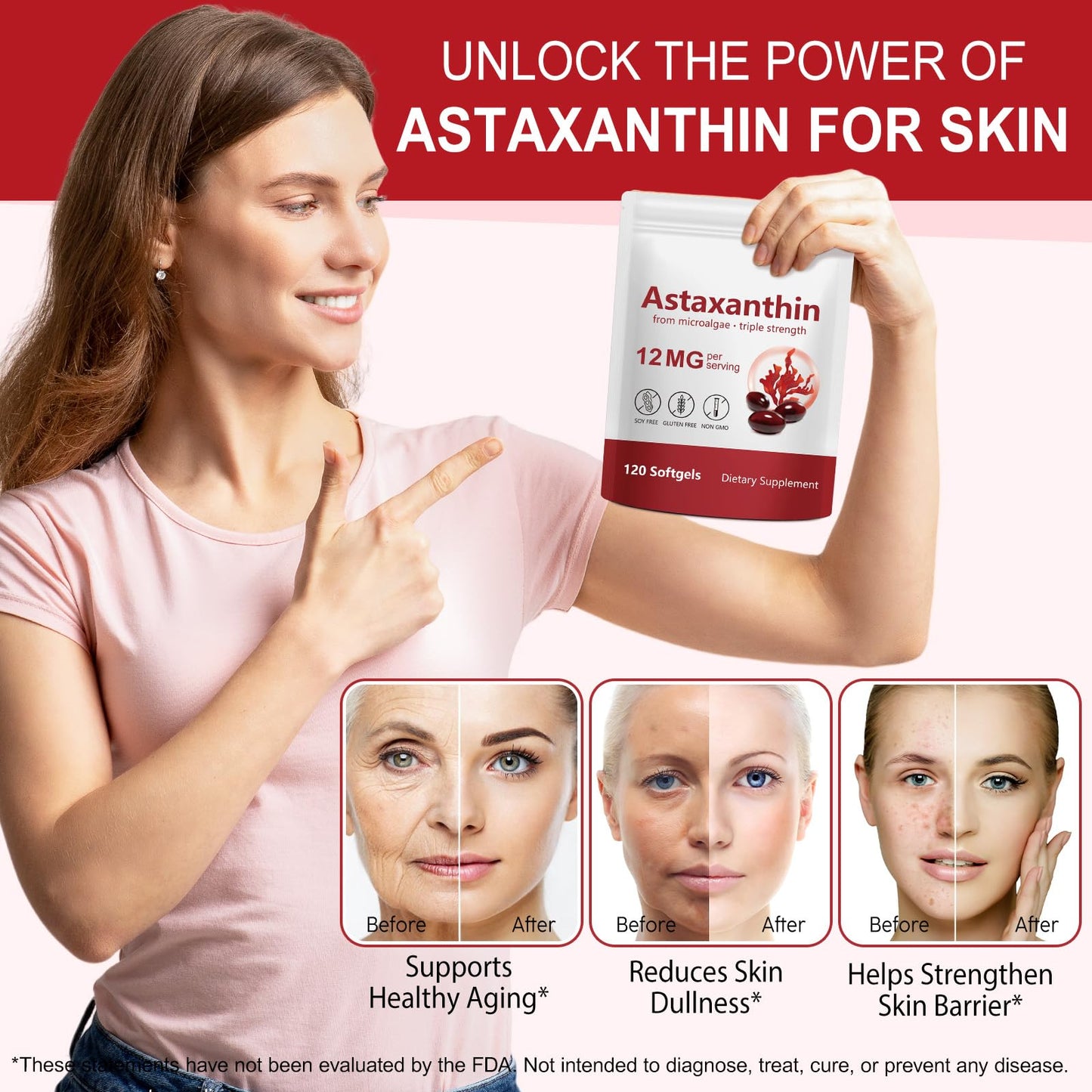 ZIXBMHYJ Astaxanthin 12mg, Natural Astaxanthin Supplement, Supports Eye, Skin, Joint, Brain, Heart & Immune System Health, Non-GMO, Gluten Free 120 Count