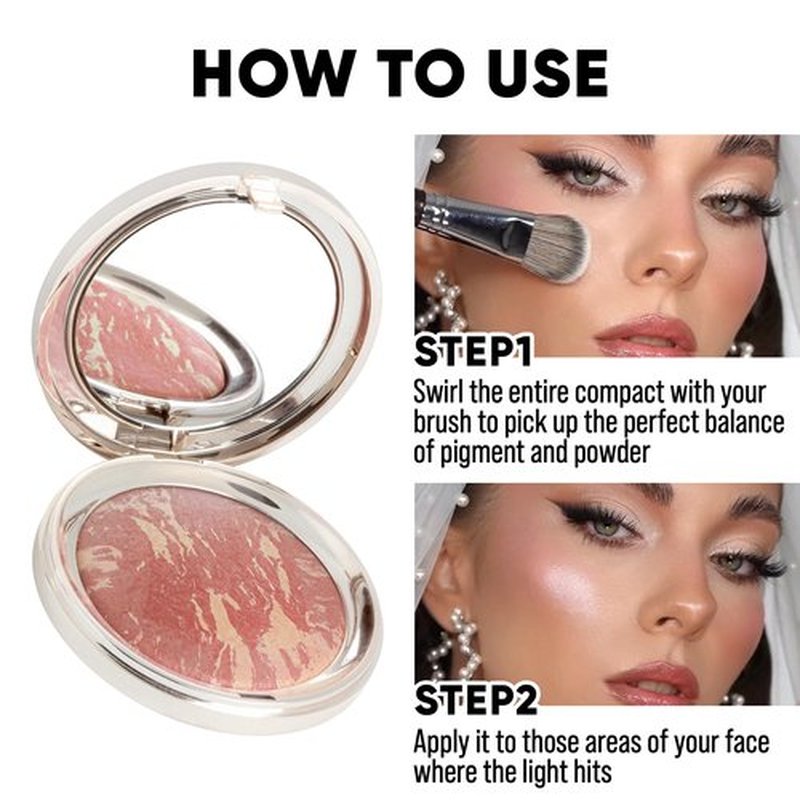 SINART Baked PRO Blush. Brighten Lighting Highly Glow Marbleized Blush. Lightweight Shimmery Satin Face Makeup. Cruelty-Free Powder Blush. Shape, Contour & Highlight Face (B2, D60)