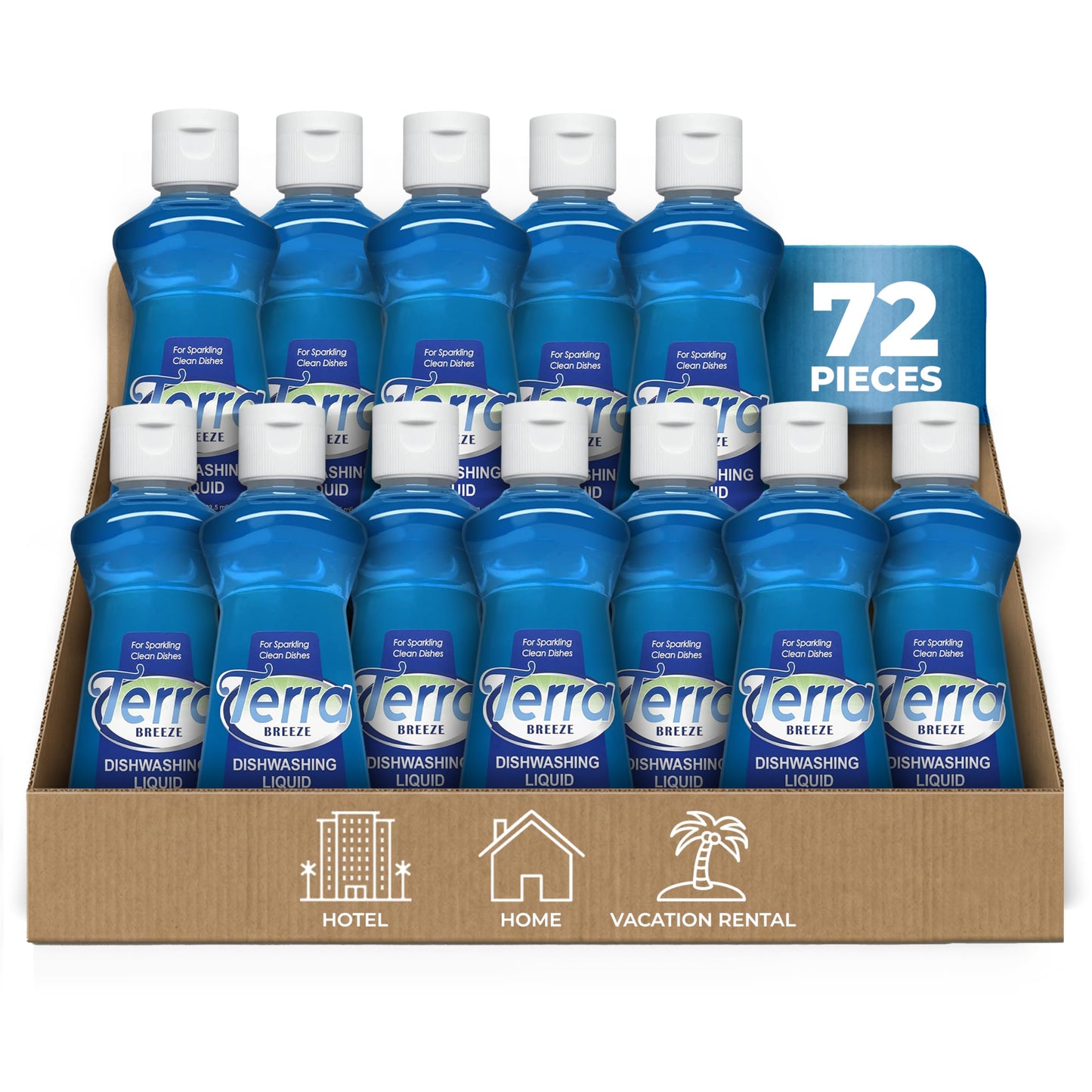 Terra Breeze Hotel Liquid Dish Soap | Dishwashing Liquid Detergent - Travel Essentials for Hospitality & Vacation Rentals | 3.5 oz Travel Size Dish Detergent Kitchen Soap (Case of 72)