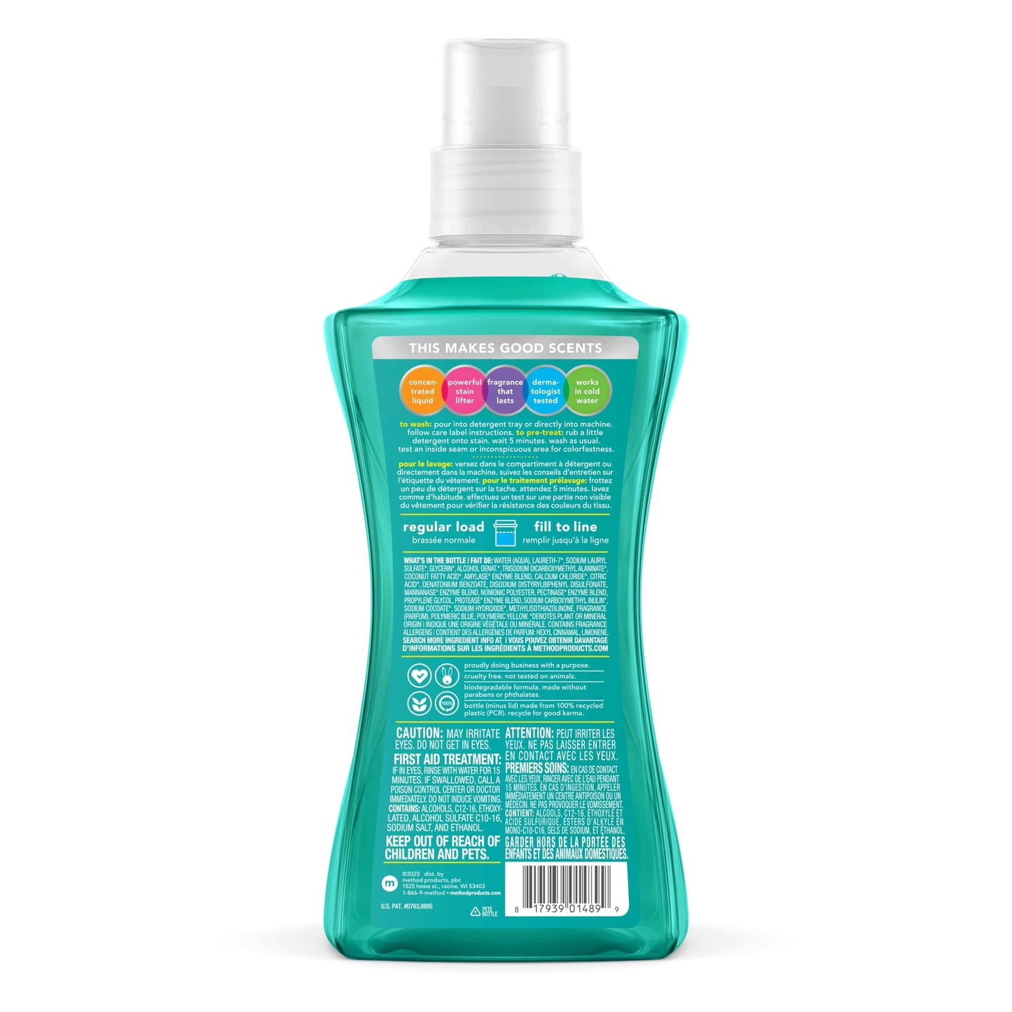 Method Liquid Laundry Detergent; Beach Sage Scent, Stain Remover; ; 66 Loads per 53.5 fl oz bottle; 4 Pack (264 Total Loads); Packaging May Vary