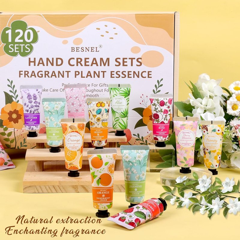BESNEL Hand Cream Gift Set - 120 Pack Mini Lotion for Dry Cracked Hands | Perfect for Teachers, Graduations & Birthdays
