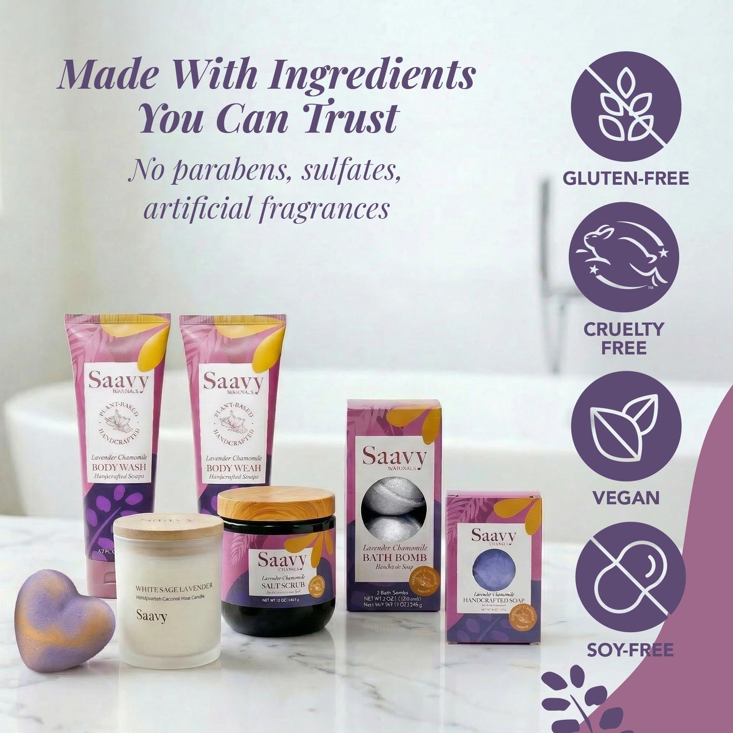 Saavy Naturals Spa Gift Basket, Relaxing Tahitian Vanilla Scented Gift Basket with Body Wash, Sugar Scrub, and More, Spa Self Care Gift Baskets for Women