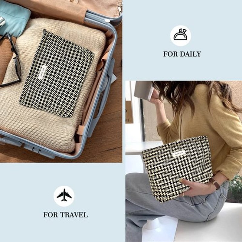 STARDW Cosmetic Bags Makeup Bags for Women and Girls,Travel Makeup Bag Large Capacity Canvas Makeup Bag,Makeup Organizer Bag Zipper Pouch (Checkered)