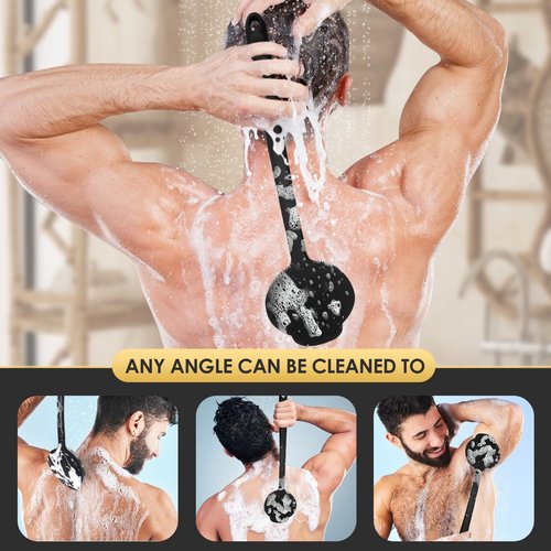 VWMYQ Silicone Back Scrubber for Shower, Upgrade Long Handle Silicone Body Scrubber, Back Scrubber Exfoliating and Massage Can Produce More Foam, Long Handle Back Scrubber for Men Women