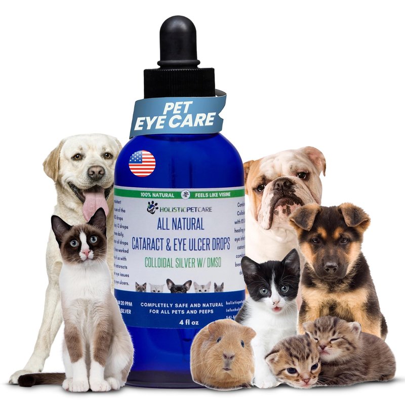 Holistic Pet Care Eye Ulcer Drops – Colloidal Silver with DMSO for Prompt Absorption, for Dogs & Cats Eye Infections, Irritations, Ulcer & Cataract – Great Natural Care Solution for Pet Wellness (4oz)