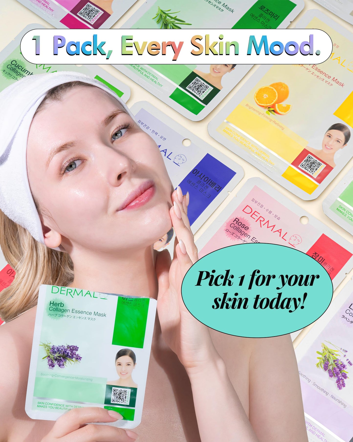 DERMAL 24 Combo Korean Essence Sheet Mask Variety Pack, Collagen & More