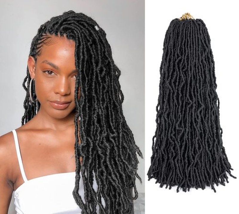 Faux Locs Crochet Hair Soft Locs 18 inch 7 Packs Short Pre Looped Crochet Locs Goddess Locs Crochet Hair For Black Women Braiding Hair Extensions (18 Inch (Pack of 7), 1B)