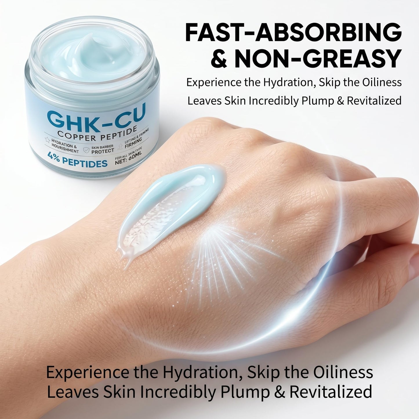 TKYT GHK-Cu Copper Peptides Cream for Face, GHK Cu Copper Peptide Serum for Face, 2400mg Concentrated 4% Bioactive Formula Anti-Aging Cream for Wrinkles for Neck 2.1Fl.Oz