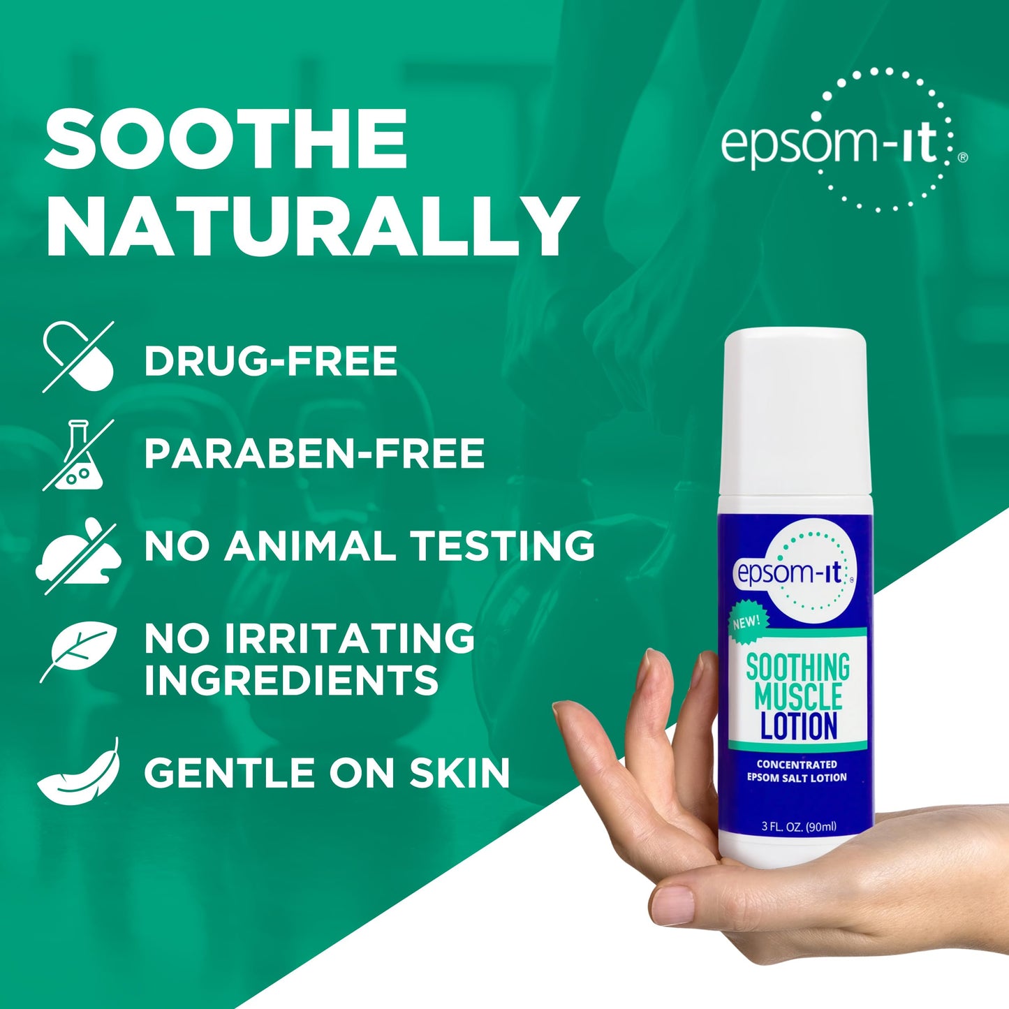 Epsom-It Soothing Muscle Lotion - Roll On Epsom Salt Lotion with Arnica for Muscle Stiffness, Leg, Knees and Feet Discomfort, Topical Magnesium Cream, 3oz