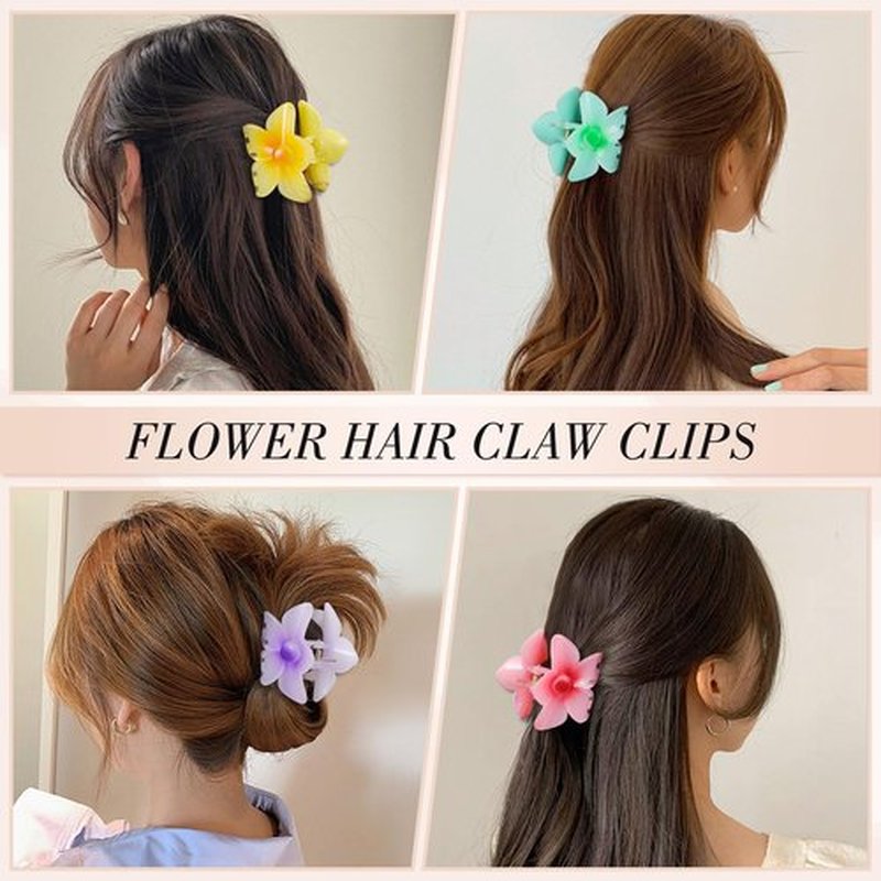 obeoby 8 Pcs Flower Claw Clips, Medium Hair Claw Clips for Thin Hair Hawaiian Flower Hair Clips Hibiscus Claw Clips Hair Accessories for Women Girls, Bright colors