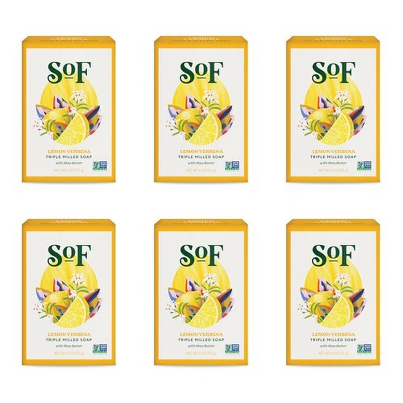 South Of France Lemon Verbena Bar Soap by SoF Body Care (Formerly Body Care) | Triple-Milled Soap with Shea Butter + Essential Oils| Vegan, Non-GMO Body Soap | 6 oz Bar | 6 Bars