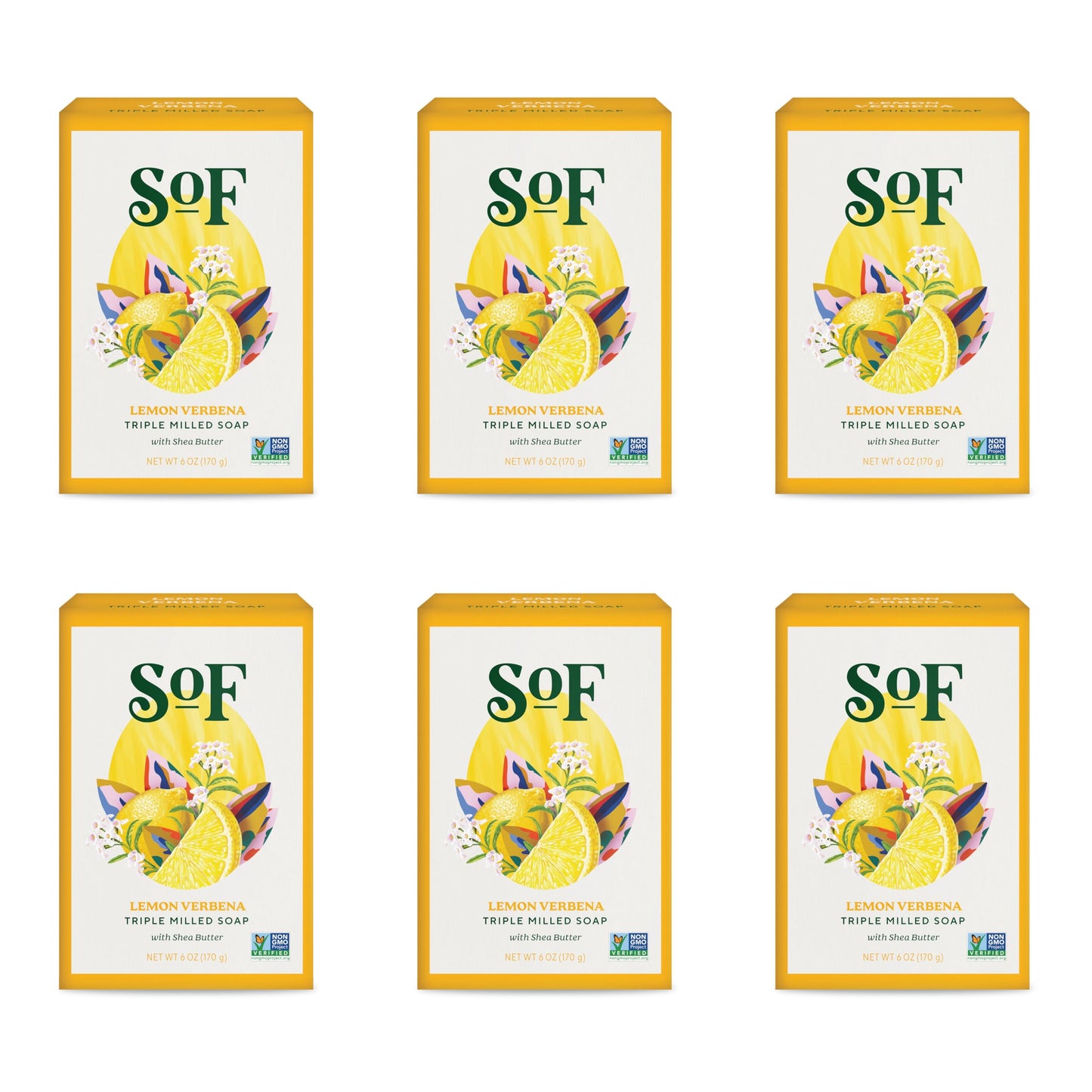 South Of France SoF Triple Milled Bar Soap - With Coconut Oil & Organic Shea Butter- Vegan & Non GMO- Free From Phthalates, Sulfates & Parabens- Lemon Verbena - 6 oz Bar 6 Bars