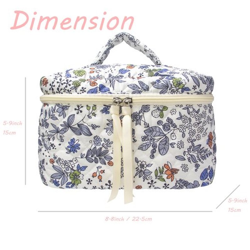PAZIMIIK Cotton Makeup Bag for Women Large Quilted Travel Cosmetic Case Girls' Make Up Organizer,Leaf White