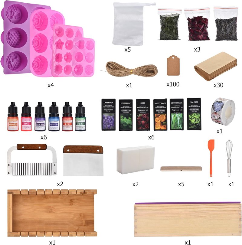 Soap Making Kit for Adults - All-in-One Supplies with Goat Milk Base, Silicone Molds & 500+ DIY Accessories