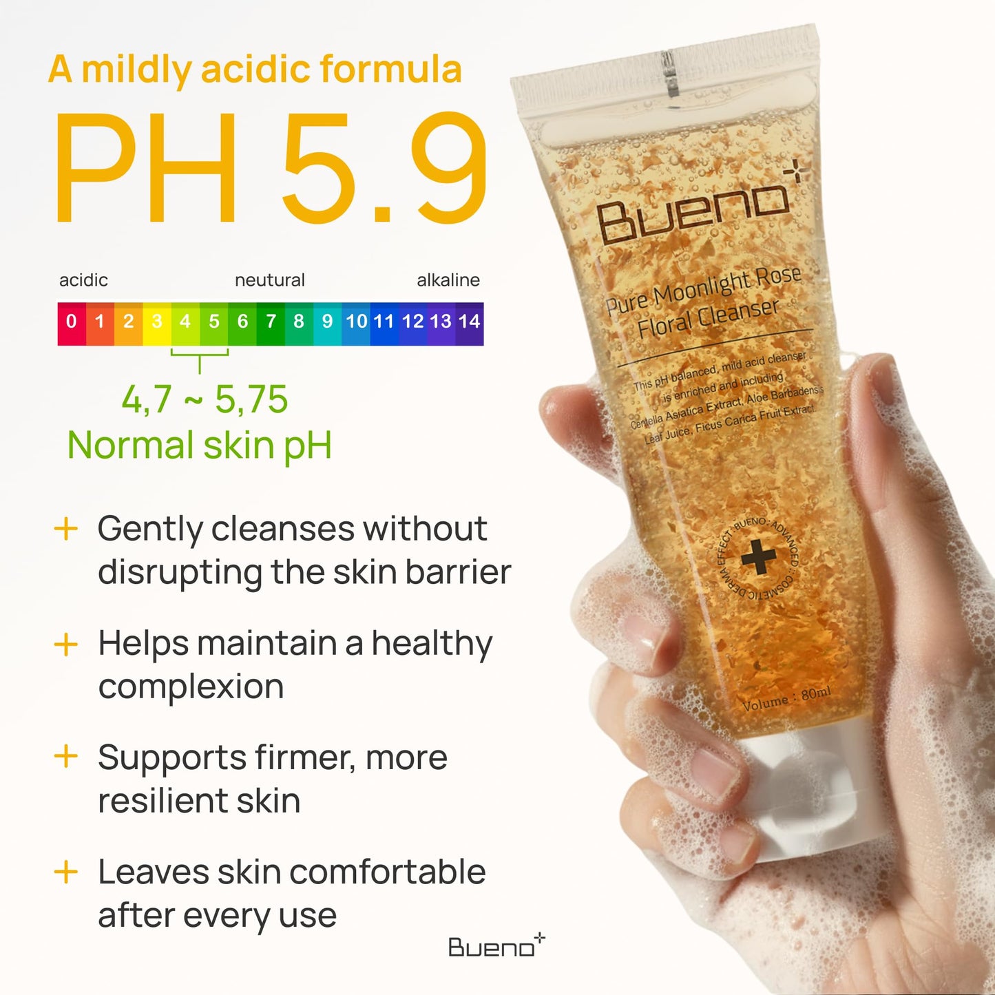 Bueno+ Pure Moonlight Rose Floral Cleanser | Anti-Aging Gentle Face Wash with Rose Petals for All Skin | Exfoliating and Moisturizing | Vegan Gel Rich in Antioxidantsl 2.7, Fl Oz