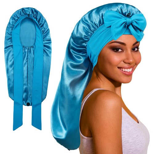 ROYBENS Long Bonnet Satin Bonnet Silk Bonnet for Sleeping Women, Bonnet with Tie Band Sleep Cap, Silk Hair Bonnet for Braids Curly Hair
