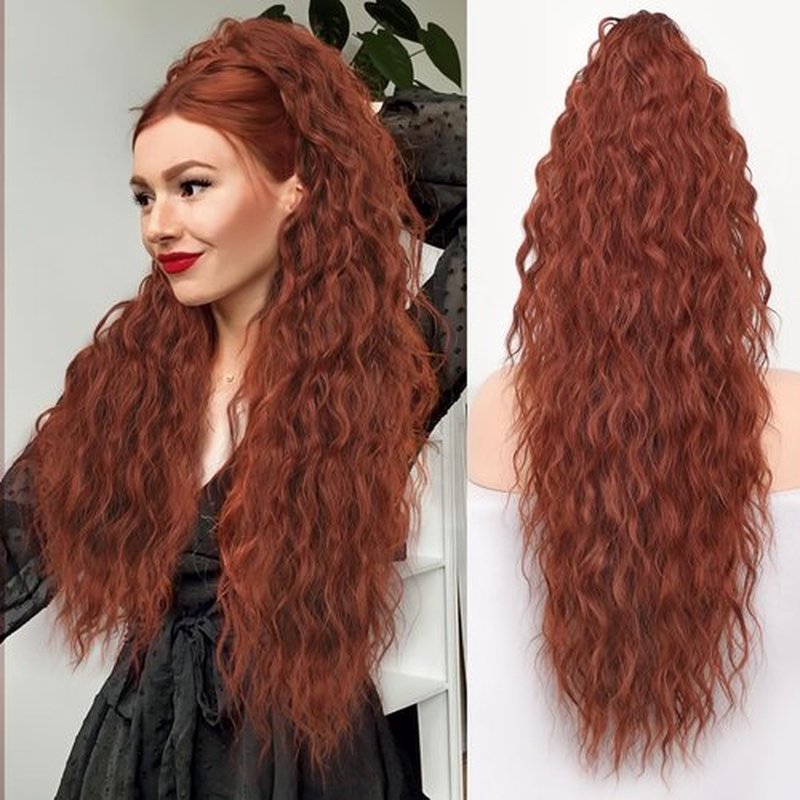 ORSUNCER Ponytail Extension Claw 30" Curly Pony Tail Clip in Claw Hair Extensions Fluffy Natural Looking Synthetic Hairpiece for Women Reddish Orange