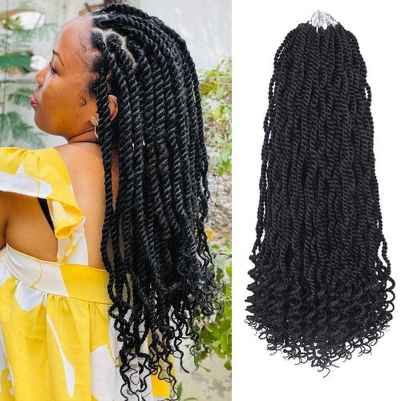Senegalese Twist Crochet Hair 18 Inch Crochet Hair for Black Women Pre Looped 8 Packs Crochet Braids with Curly Ends Pre Twisted Kinky Twist Crochet Hair (18 Inch,1B)