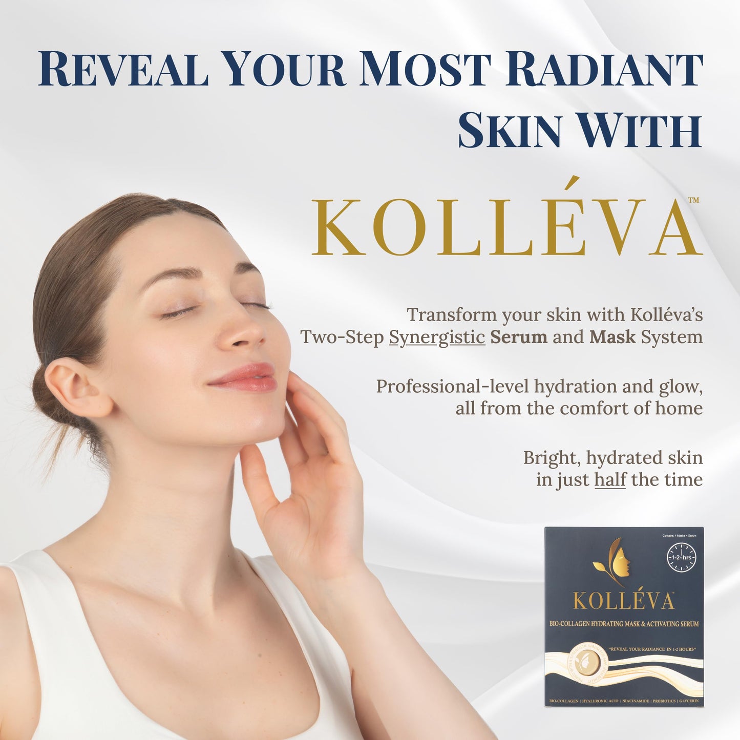 Kolléva Bio-Collagen Hydrogel Face Masks - Instant 2-Hour Radiant Glow & Deep Hydration, Clinical-Grade Anti-Aging - 4 Pack with Activating Serum, USA Innovation