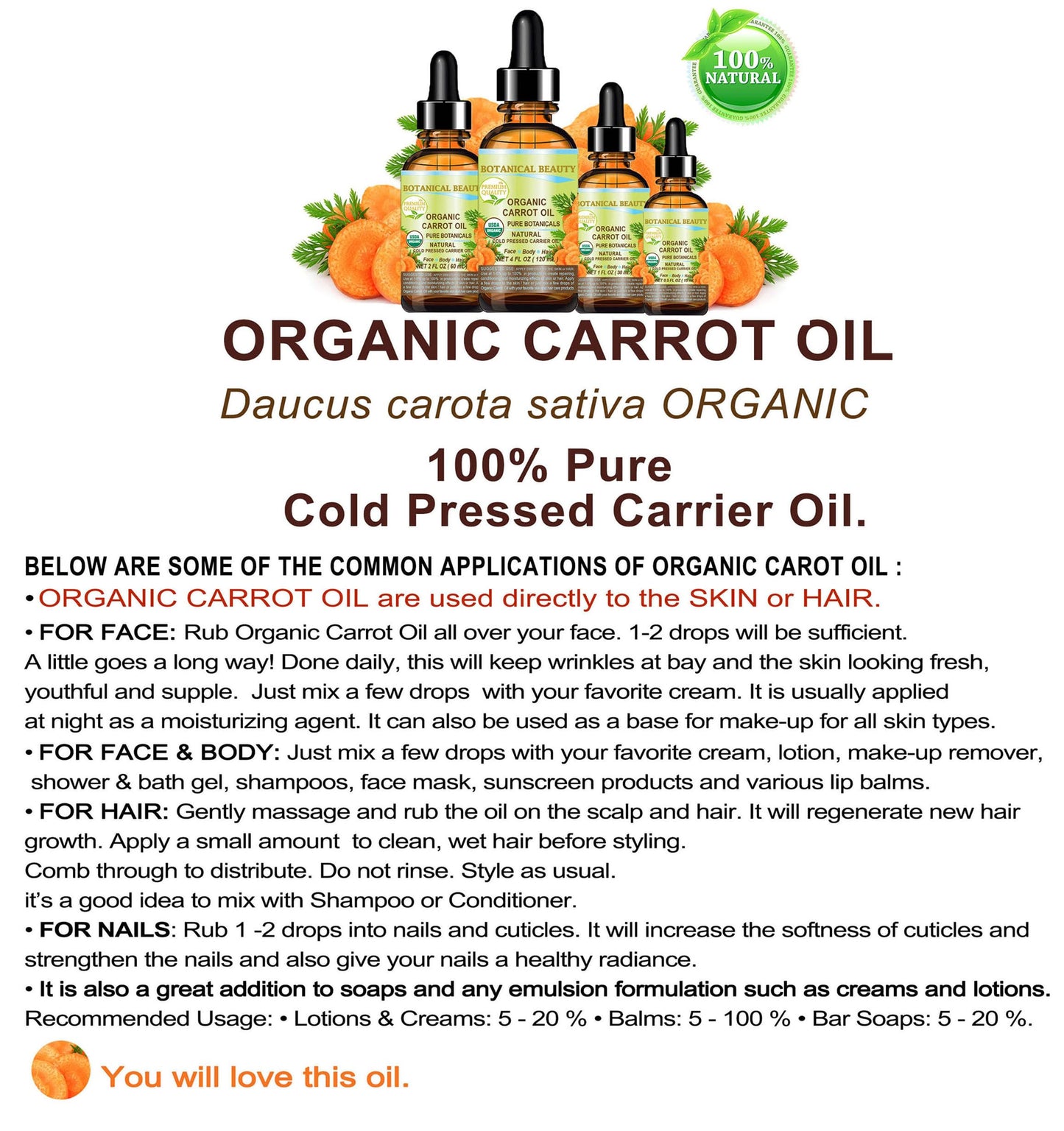 Botanical Beauty Organic CARROT SEED OIL 100% Pure VIRGIN UNREFINED Undiluted Cold Pressed Carrier Oil for Face, Skin, Body, Hair, Lip, Nails. Rich in Beta Carotene, Vitamin E (0.5 Fl Oz)