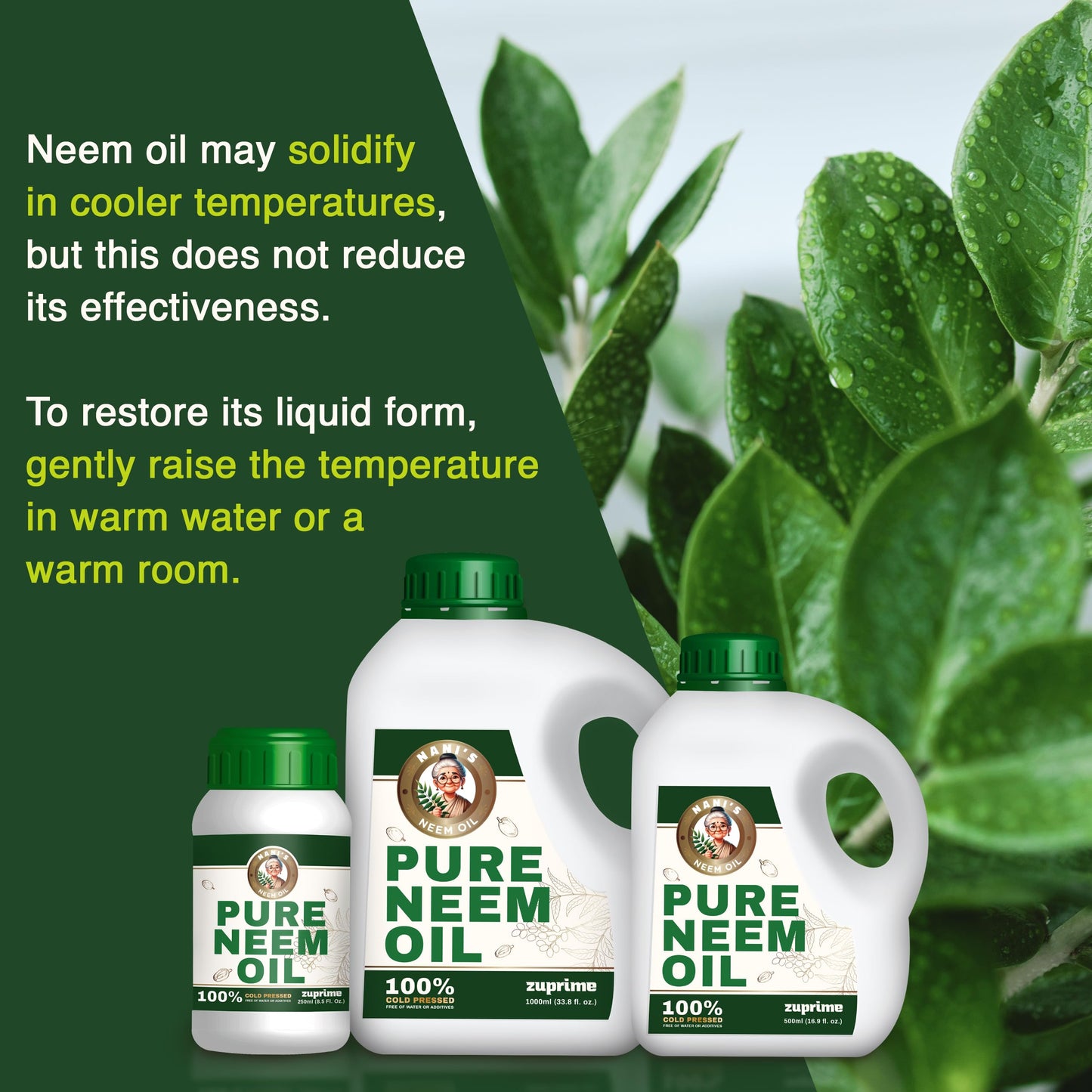 Nani's Pure Neem Oil for Plants Concentrate - Dilute for Use as Organic Neem Oil Spray for Plants, Outdoor & Indoor Use - 100% Cold Pressed - Horticultural Enhanced Plant Health & Shine Need (34 oz)