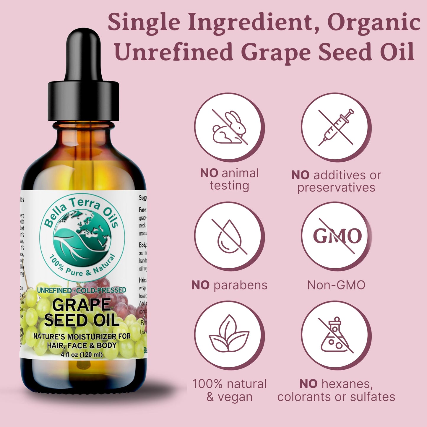 Bella Terra Oils - Natural Grape Seed Oil 8 oz - Dive into Natural Grape's Nutritional Power, Packed with Antioxidants & Omega-6, Elevate Your Skin Care Essence