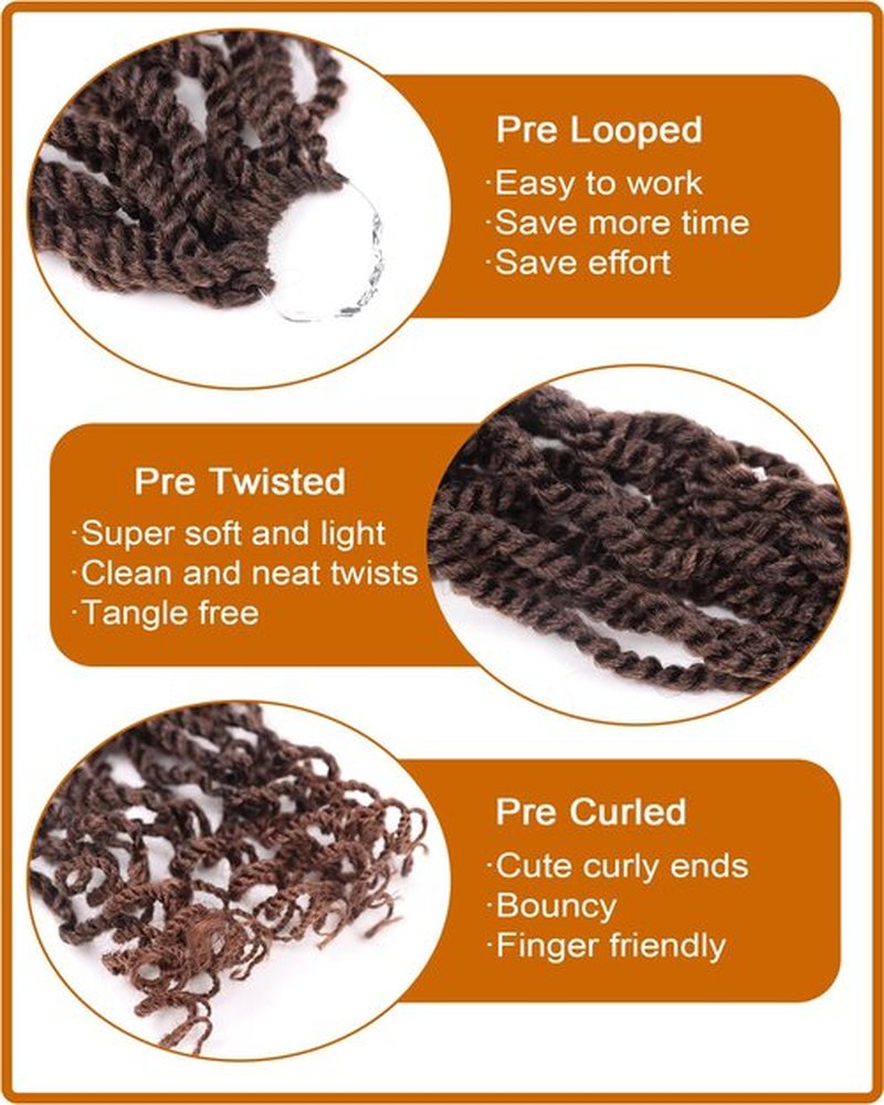 Senegalese Twist Crochet Hair 12 Inch 8 Packs Crochet Hair for Black Women Short Kinky Twist Crochet Braiding Hair with Curly Ends Rope Twist Crochet Hair(12 Inch,T4/30)