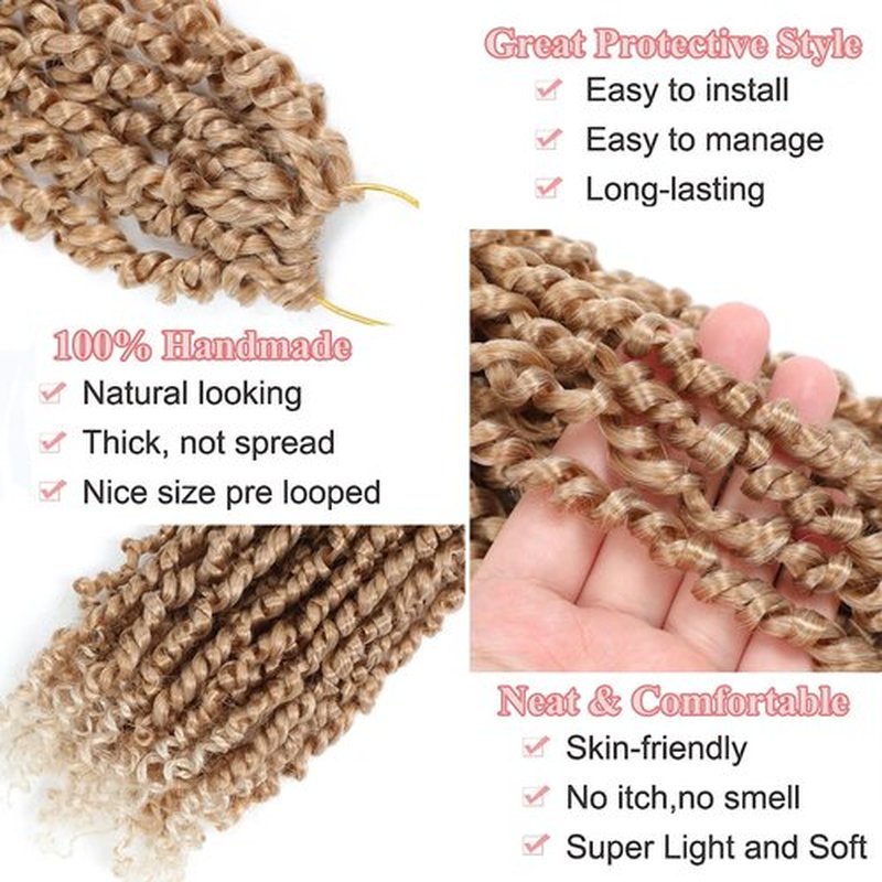 Alrence Passion Twist Crochet Hair 8 Packs Pre twisted Passion Twist Hair For Women Soft Bohe Pre-looped Crochet Braids (14 Inch (Pack of 8), 27/613)