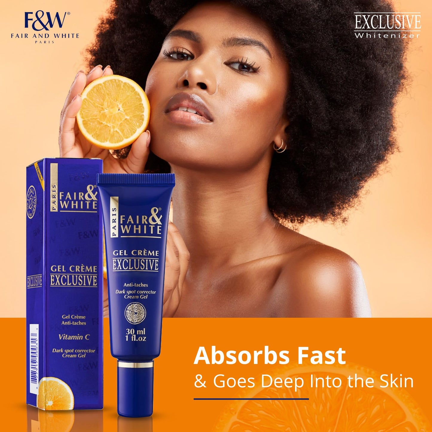 Fair and White Exclusive, Brightening Gel Cream - 30 ml / 1 Fl oz - Deeply Moisturizes, Formulated to Fade Dark Spots with Vitamin C, Glycerin & Castor Oil