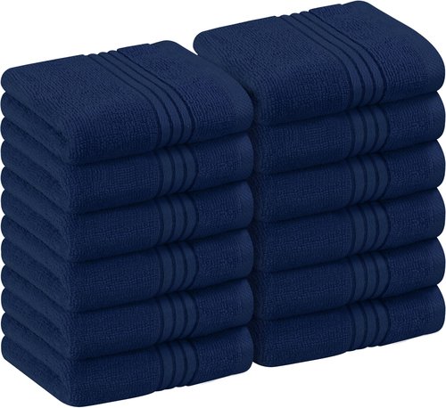 Utopia Towels 12 Pack Premium Wash Cloths Set (12 x 12 Inches) 100% Cotton Ring Spun, Highly Absorbent Cotton and Soft Feel Washcloths for Bathroom, Spa, Gym, and Face Towel (Navy)