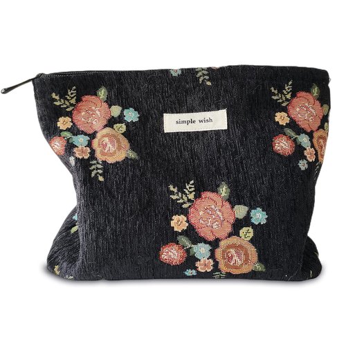 STARDW Flower Cosmetic Bags Makeup Bags for Women and Girls,Travel Makeup Bag Large Capacity Canvas Makeup Bag,Makeup Organizer Bag Zipper Pouch (Vintage Flowers)