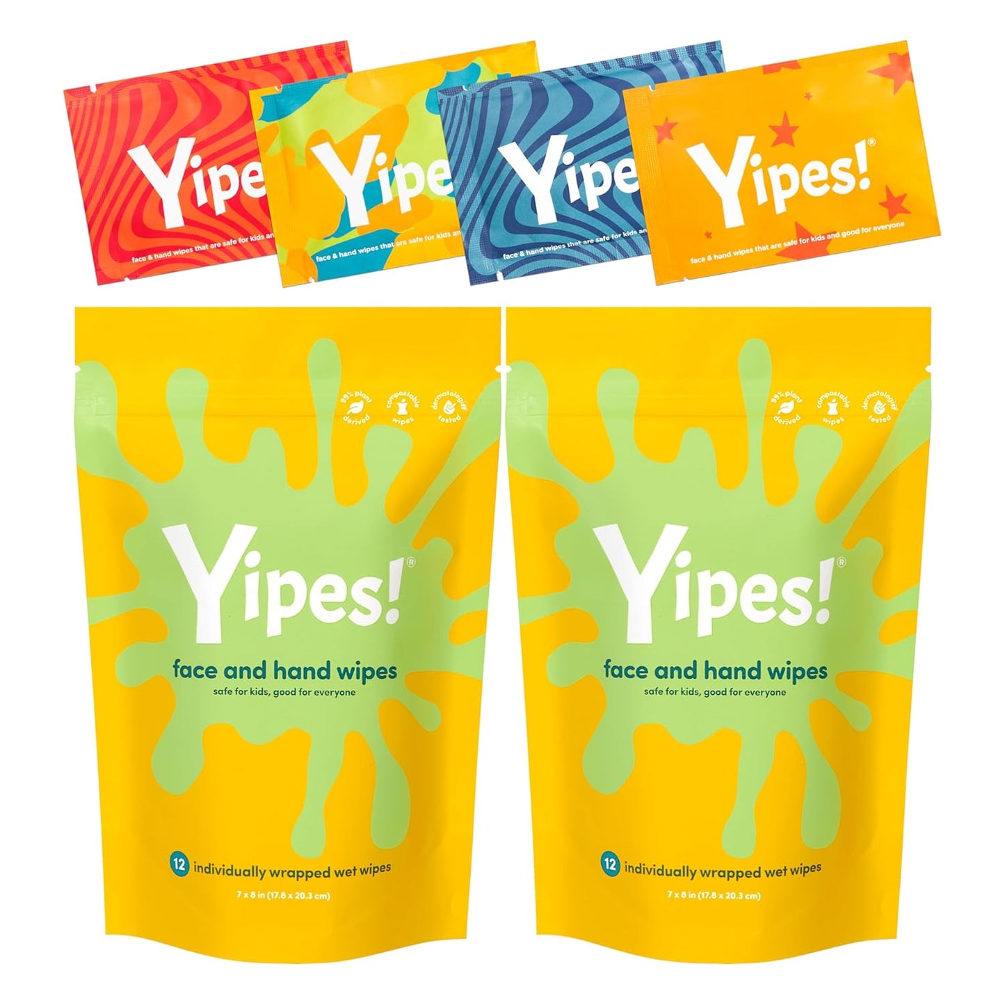Kids Face and Hand Wipes - Compostable Wet Wipes for Sensitive Skin | Individually Wrapped | 2-Pack