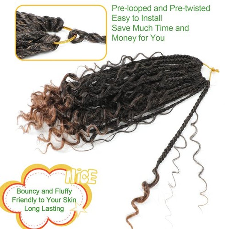 Fulcrum Goddess Box Braids Crochet Hair 10 Inch, 9 Packs Box Braids Crochet Hair for Women, Crochet Braids with Curly Ends (10Inch, T30#)