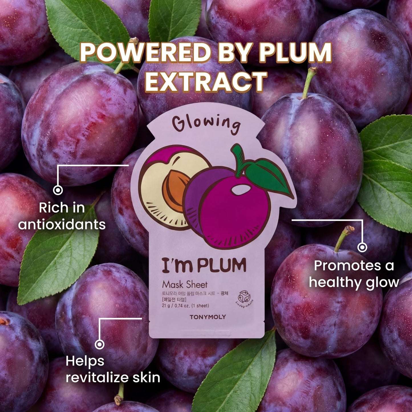 TONYMOLY I’m Plum Sheet Mask – Korean Skincare Face Mask with Plum Extract & Vitamin C, Brightening, Hydrating, and Moisturizing Facial Treatment for Glowing, Radiant Skin, 1 Count