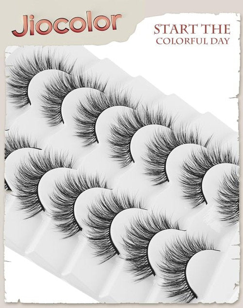Jiocolor False Eyelashes Wispy Lashes Natural Look Lashes Soft Faux Mink Eyelashes 3D 6D Volume 7 Pairs Fluffy Lashes Fake Eyelashes Packs X1 Subtler Lashes