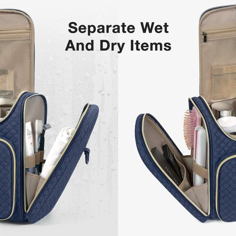 BAGSMART Travel Toiletry Bag, Toiletry Bag for Women, Water-resistant Cosmetic Makeup Bag, Large Capacity Travel Organizer for Full Sized Toiletries and Cosmetics, Navy Blue